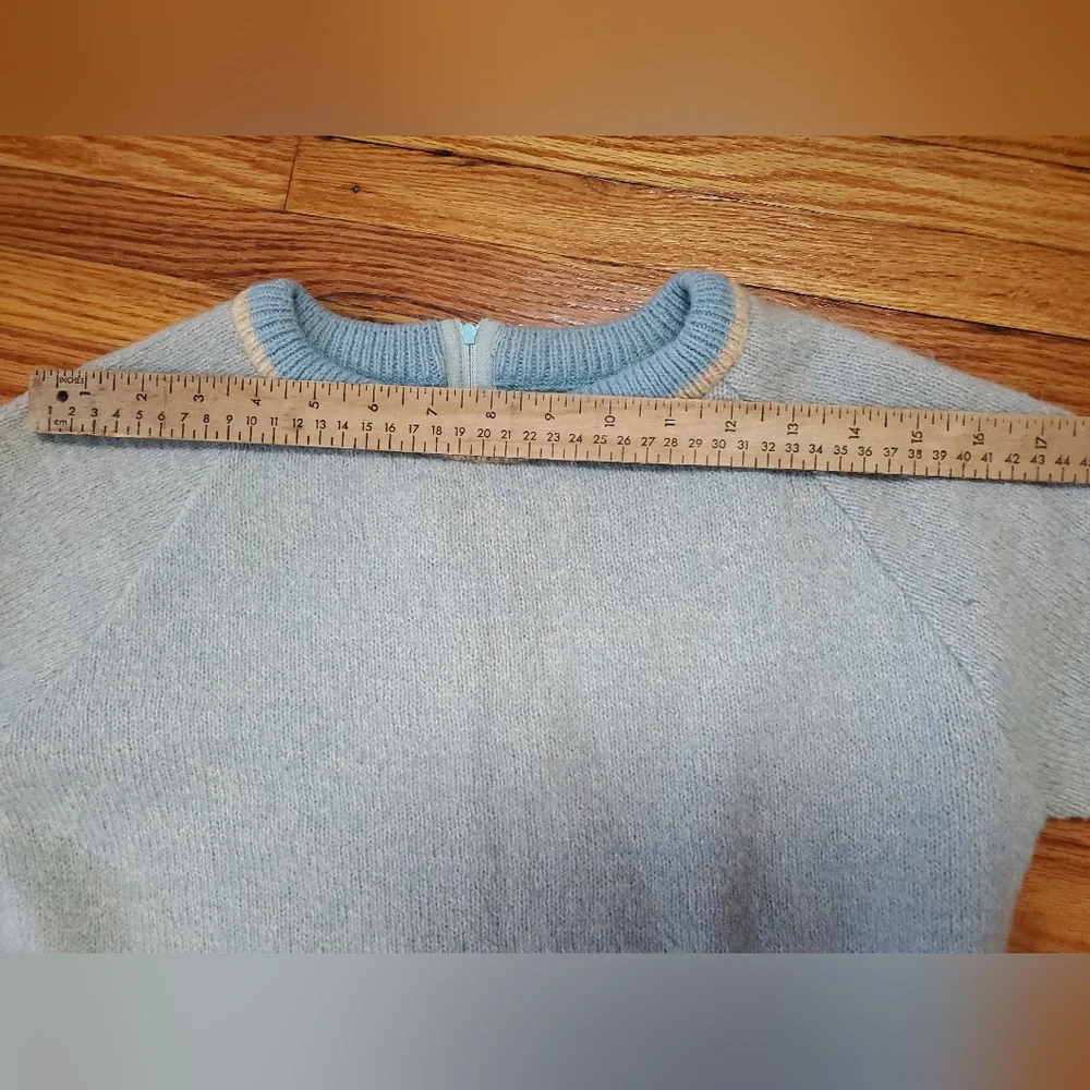 Vintage 70s Sears Shetland Wool Blue Ivory Sweater Dress Knit S / M - Picture 13 of 16